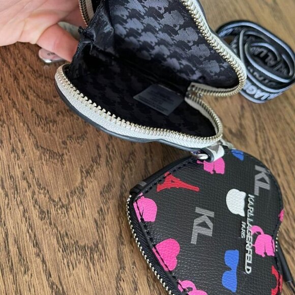 NEW! Karl Lagerfeld Heart Zip Coin Purse / Lanyard -Red/ Pink/ White/ Black - Picture 9 of 14